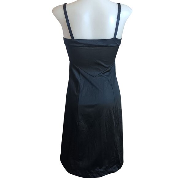 Vintage Charmode 1960's 11 Petite Junior Black Satin Spaghetti Strap Slip Dress - Picture 2 of 8